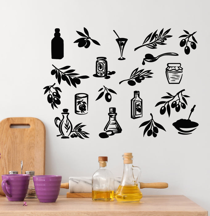 Vinyl Wall Decal Olive Branch Olives Oil Food Plant Cuisine House Stickers Mural (g5319)