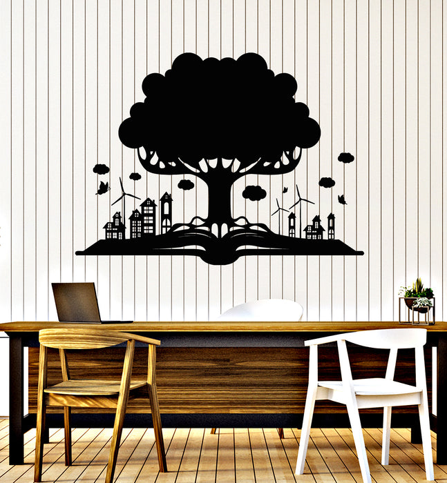 Vinyl Wall Decal Open Book History Tree of Knowledge House Stickers Mural (g7958)