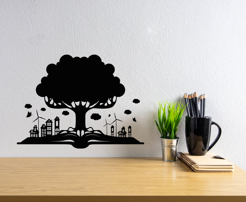 Vinyl Wall Decal Open Book History Tree of Knowledge House Stickers Mural (g7958)