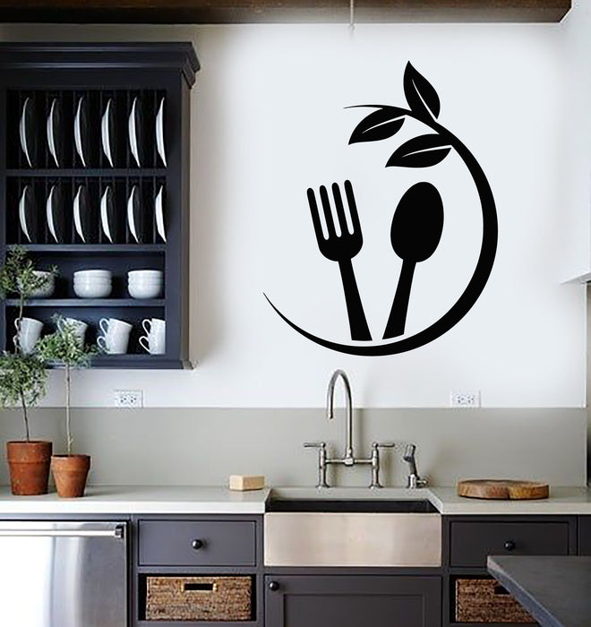 Vinyl Wall Decal Fork Spoon Healthy Organic Food Dining Room Stickers Mural (g1351)