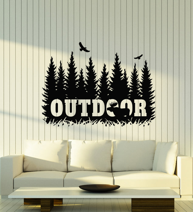 Vinyl Wall Decal Outdoor Nature Forest Elk Birds Fir Trees Stickers Mural (g4337)