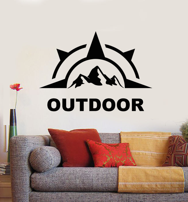 Vinyl Wall Decal Compass Logo Outdoor Lettering Wild Life Mountains Stickers Mural (g7758)