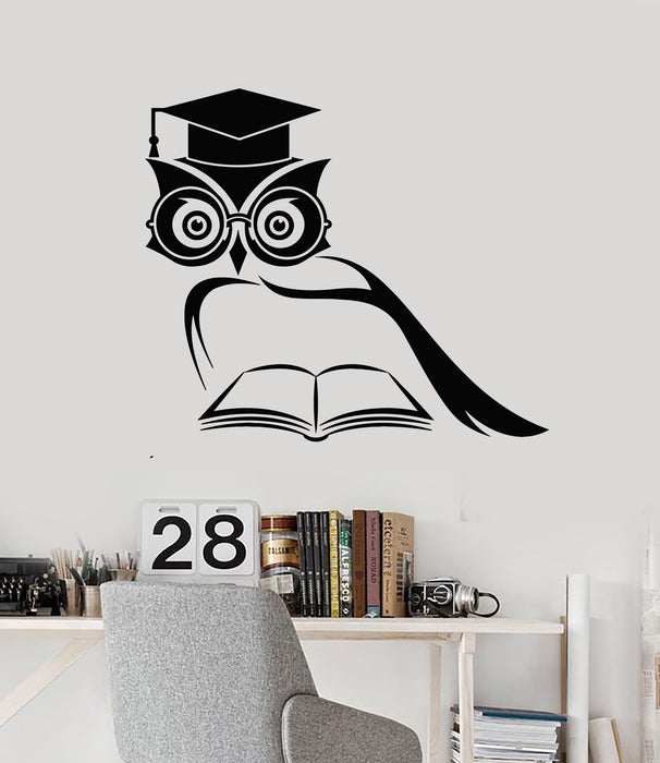 Vinyl Wall Decal Learning Scientist Owl Book Library Classroom Stickers Mural (g2522)