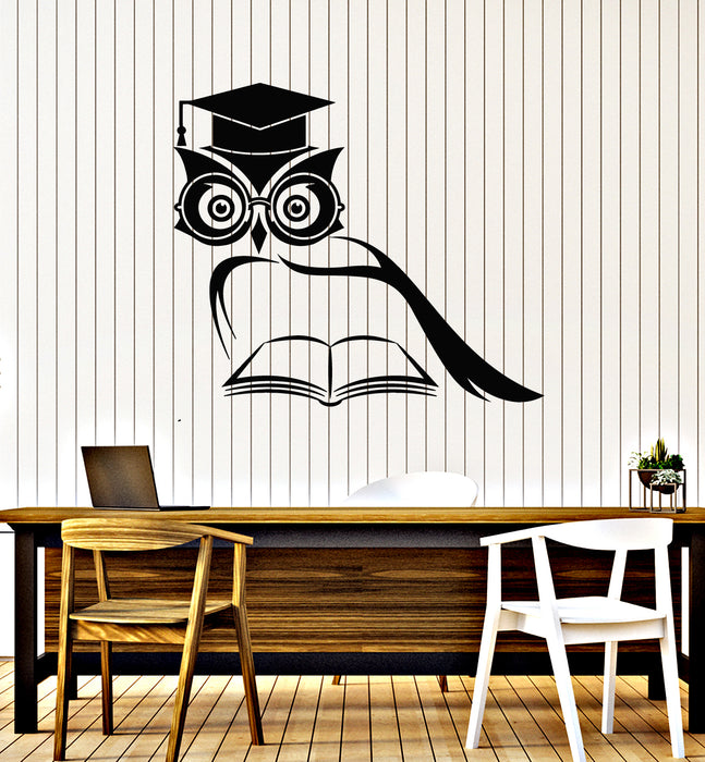 Vinyl Wall Decal Learning Scientist Owl Book Library Classroom Stickers Mural (g2522)