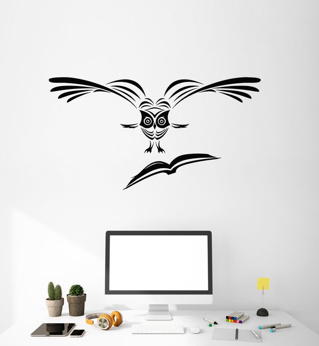 Autocollant mural en vinyle Smart Owl Flying Open Book School Library Stickers Mural (g3301)