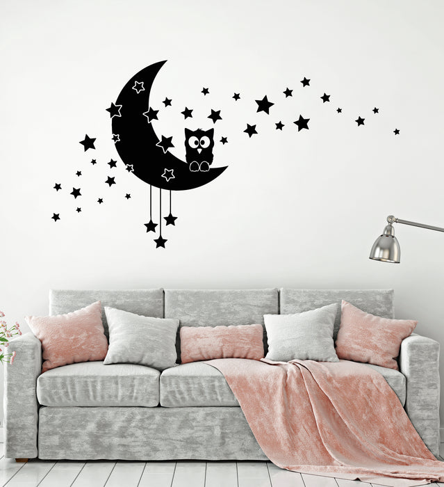 Vinyl Wall Decal  Bird Owl Nursery Kids Room Stars Night Moon Bedroom Stickers Mural (g3045)