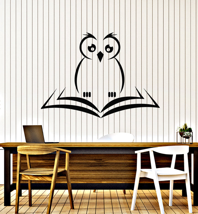 Виниловая наклейка на стену Учебная библиотека Открытая книга Книжный червь Академические наклейки Сова Фреска (g7826)
