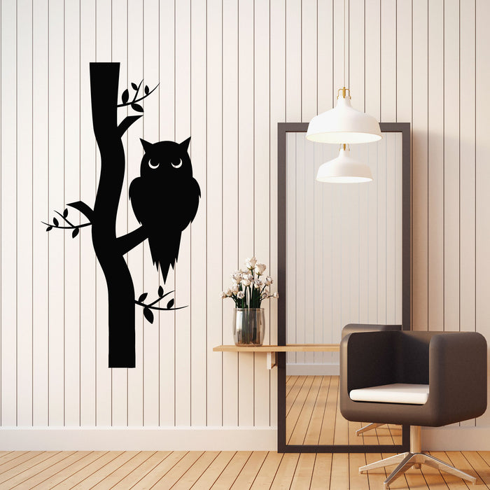 Vinyl Wall Decal Owl On Branch Forest Bird KIds Room Decor Stickers Mural (g8268)
