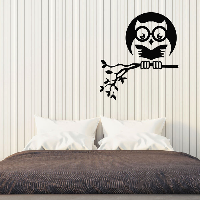 Vinyl Wall Decal Owl On Branch Forest Night Moon Kids Room Stickers Mural (g8330)