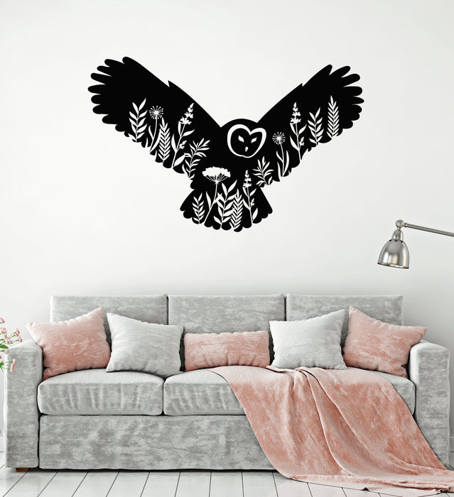 Vinyl Wall Decal Owl Night Bird Flowers Nature Kids Room Stickers Mural (g3965)