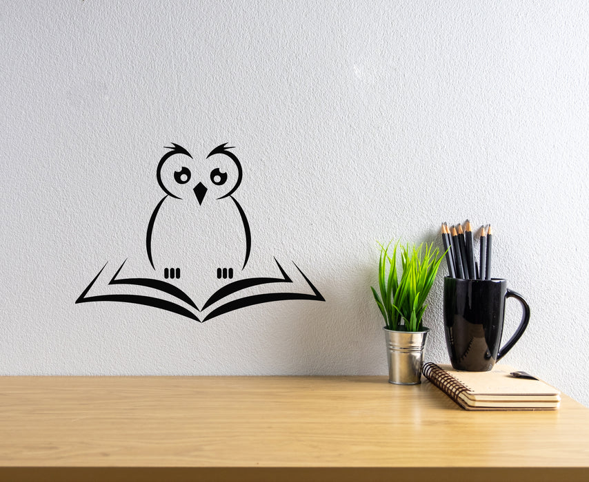 Виниловая наклейка на стену Учебная библиотека Открытая книга Книжный червь Академические наклейки Сова Фреска (g7826)