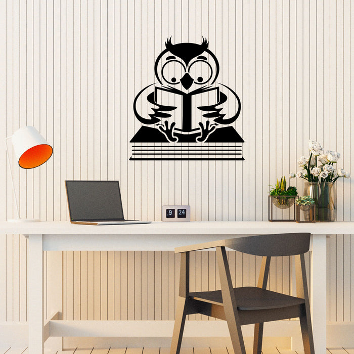 Owl with Book Wall Vinyl Decal Funny Bird Reading Book Shop Stickers Mural (k258)