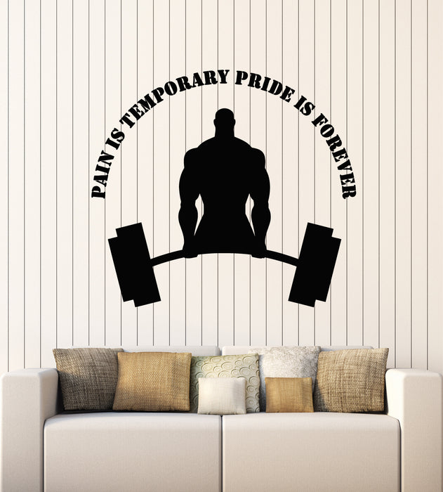 Vinyl Wall Decal Gym Fitness Phrase Pain Is Temporary Bodybuilding Sports Stickers Mural (g2755)