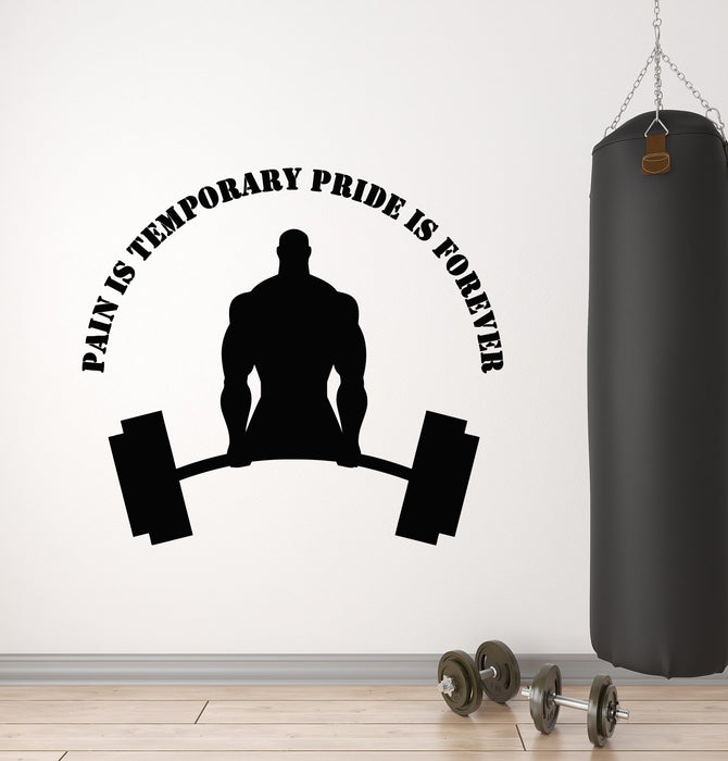 Vinyl Wall Decal Gym Fitness Phrase Pain Is Temporary Bodybuilding Sports Stickers Mural (g2755)