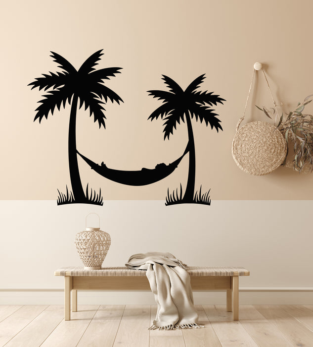 Vinyl Wall Decal Palm Tree Silhouette Relaxation Beach Vacation Stickers Mural (g7976)