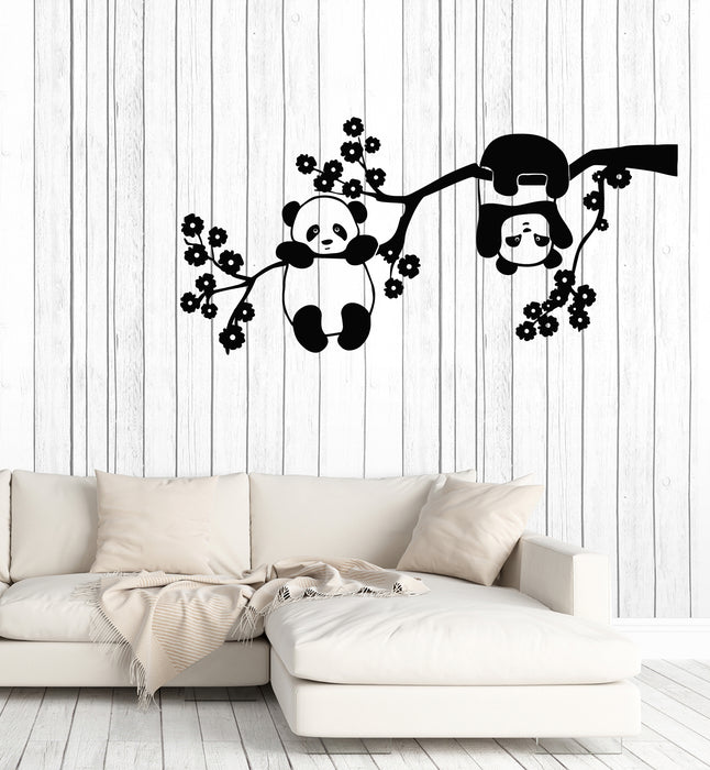 Vinyl Wall Decal Panda Bears Cute Animals Zoo Tree Branch Flowers Stickers Mural (g2021)