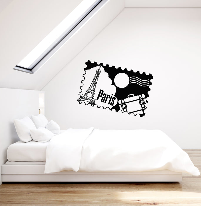 Vinyl Wall Decal Paris Postage Stamp French Art France Girl Room Stickers Mural (ig6014)