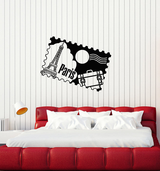 Vinyl Wall Decal Paris Postage Stamp French Art France Girl Room Stickers Mural (ig6014)