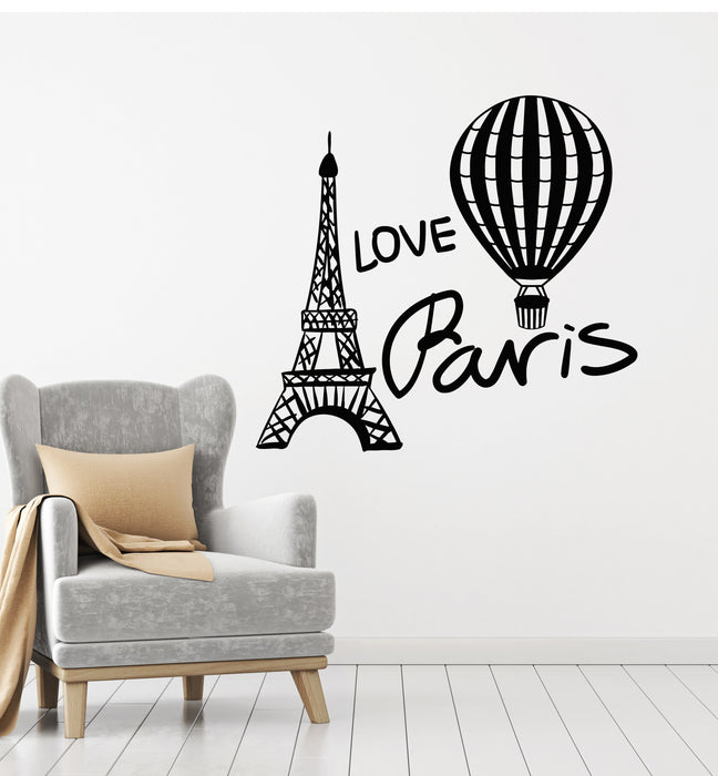 Vinyl Wall Decal Love Paris Romance Eiffel Tower France Air Balloon Stickers Mural (g590)