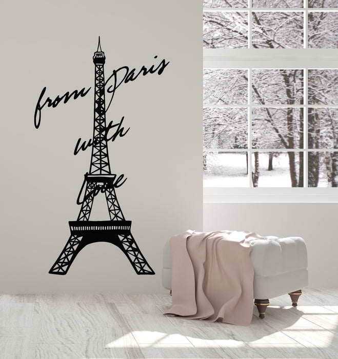 Vinyl Wall Decal Phrase From Paris With Love Eiffel Tower France Stickers Mural (g4387)