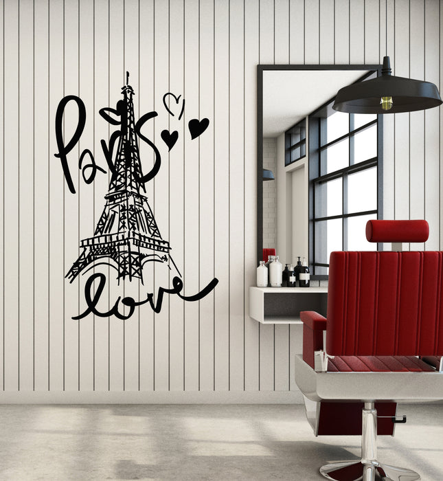Vinyl Wall Decal Paris Eiffel Tower French Love Hearts Romance Stickers Mural (g4404)