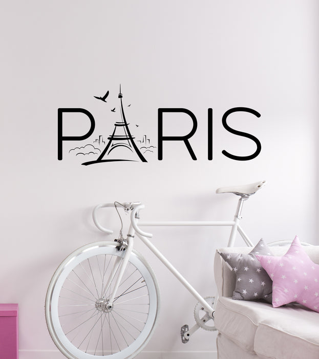Vinyl Wall Decal Paris Eiffel Tower France French Birds Stickers Mural (ig6345)