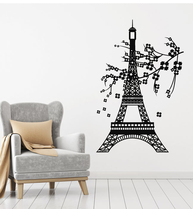 Vinyl Wall Decal Paris Eiffel Tower France Tree Branch Flower Stickers Mural (g4272)