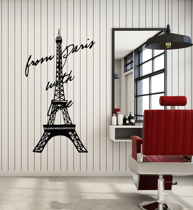 Vinyl Wall Decal Phrase From Paris With Love Eiffel Tower France Stickers Mural (g4387)