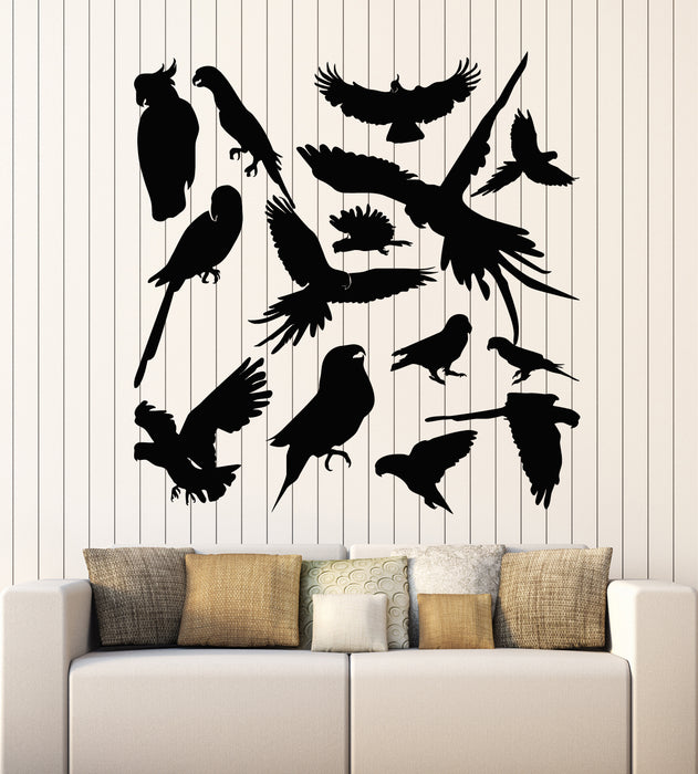 Vinyl Wall Decal Parrot Silhouettes Flying Birds Pattern Jungle Stickers Mural (g7022)