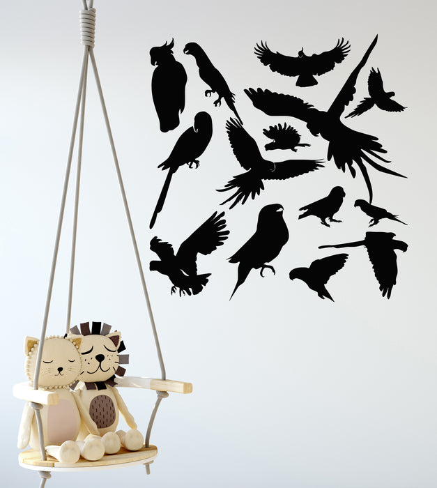 Vinyl Wall Decal Parrot Silhouettes Flying Birds Pattern Jungle Stickers Mural (g7022)