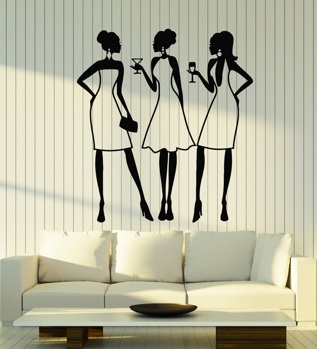 Vinyl Wall Decal Beauty Girls Cocktail Party Invitation Drink Bar Night Club Stickers Mural (g1082)