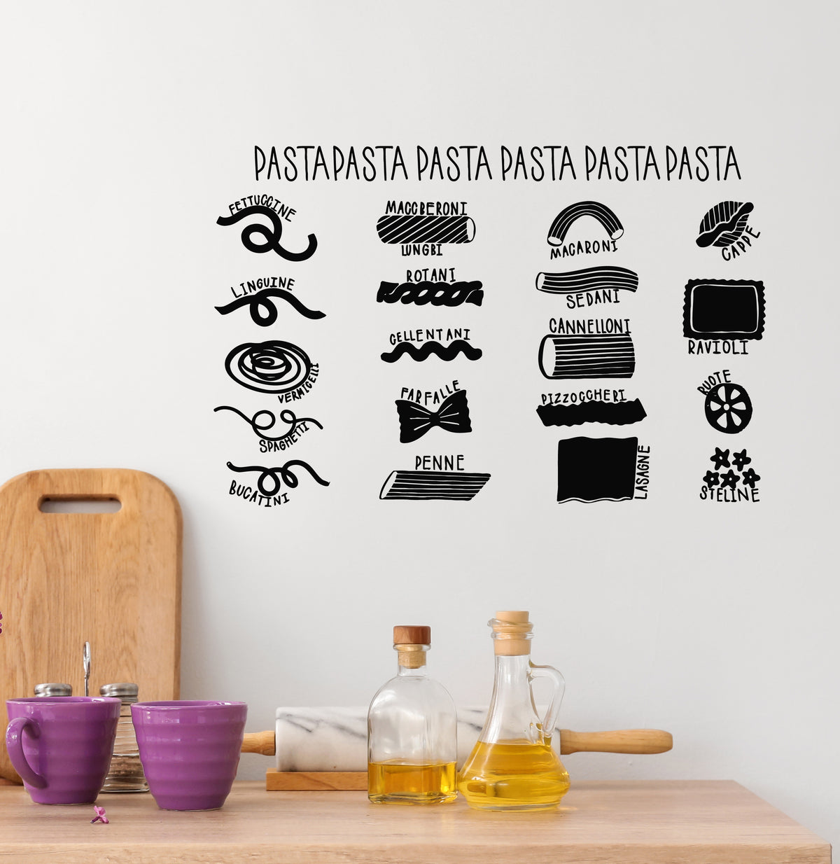Pasta Sticker Vinyl Wall Decal Pasta Set Noodles Type Italian Restaurant Food Sticke ...