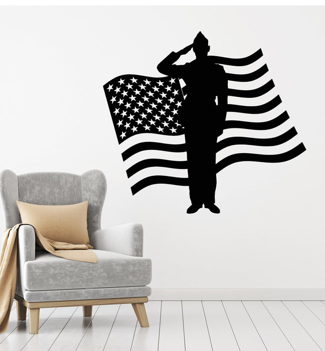 Vinyl Wall Decal American Flag Patriotic Soldier Military Art Stickers Mural (g2505)