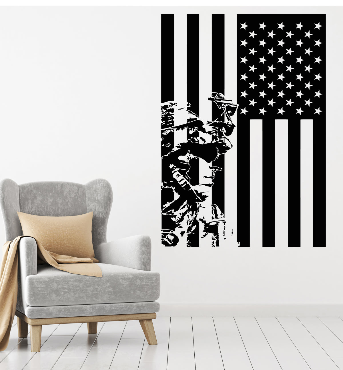 Vinyl Wall Decal Patriotic Interior American Flag Military Soldier Sti ...