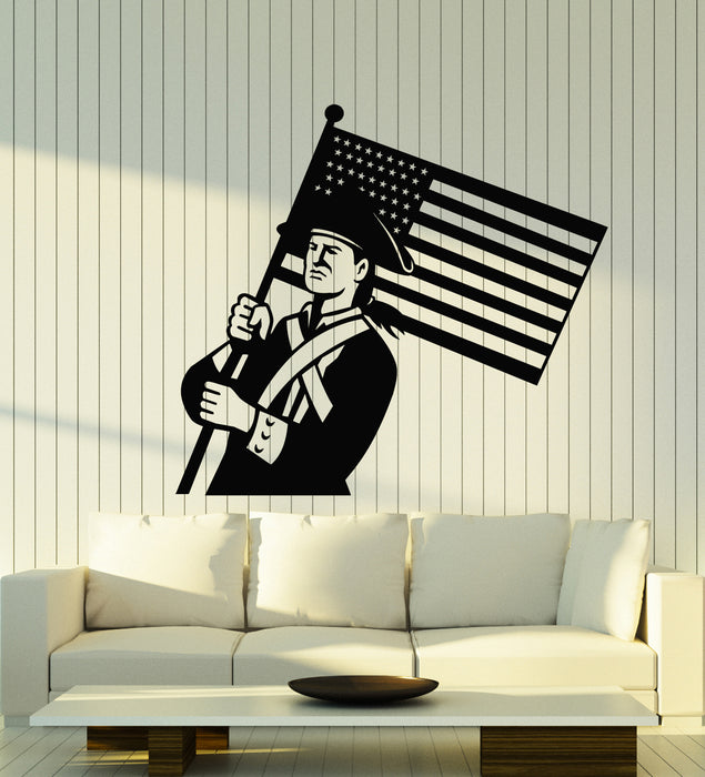 Vinyl Wall Decal Retro Soldier American Flag Military Patriotic Interior Stickers Mural (g1827)