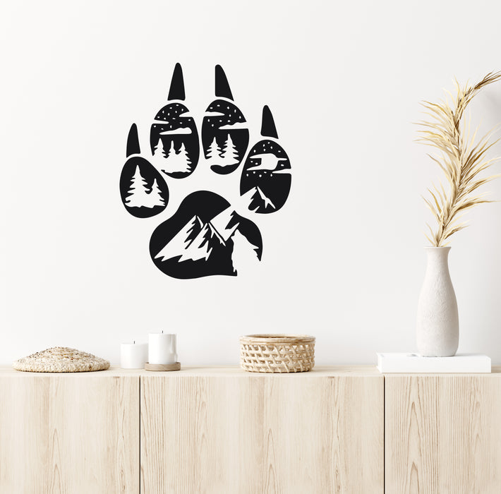 Paw Vinyl Wall Decal Animal Footprint Nature Mountains Wolf Tree Stickers Mural (k316)