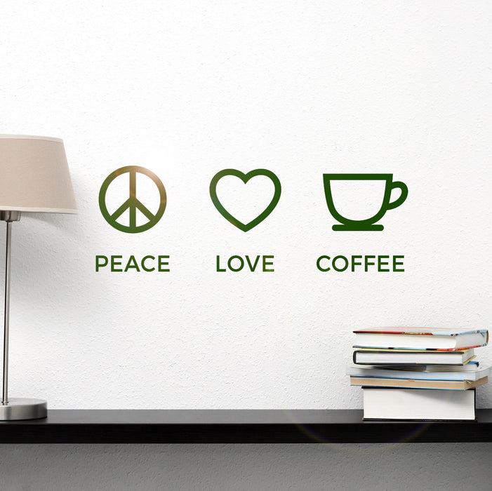 Vinyl Wall Decal Hippie Peace Love Coffee Lover Shop Kitchen Stickers ig6256 (22.5 in X 7.7 in)