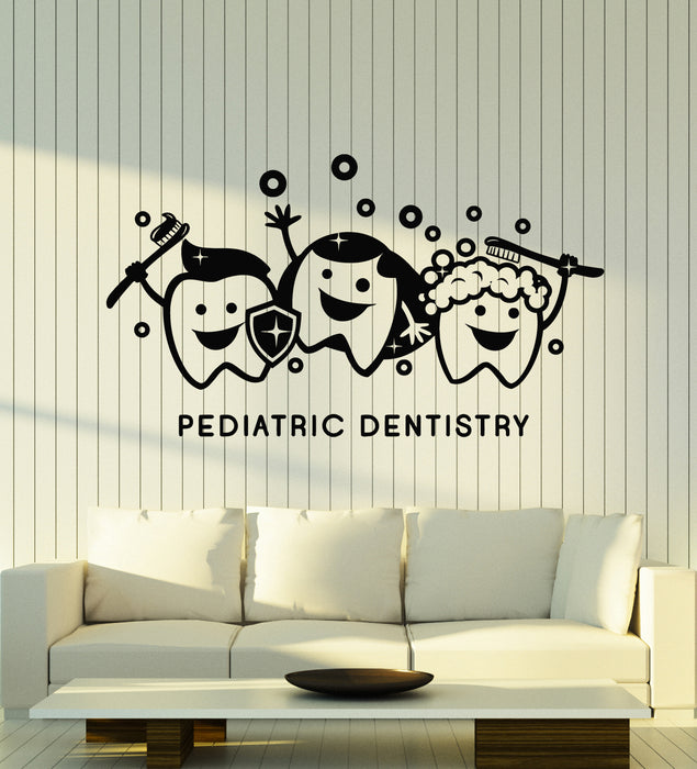 Vinyl Wall Decal Pediatric Dentistry Brush Cartoon Teeth Decor Stickers Mural (g6618)