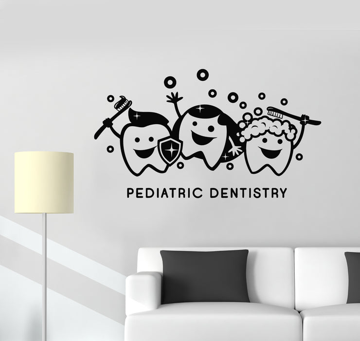 Vinyl Wall Decal Pediatric Dentistry Brush Cartoon Teeth Decor Stickers Mural (g6618)
