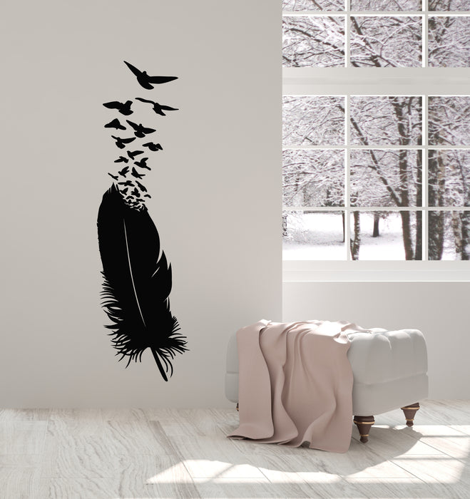 Vinyl Wall Decal Feather Ink Abstract Birds Pen Writer Bedroom Decor Stickers Mural (g681)