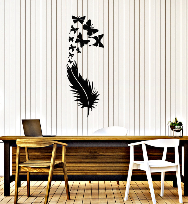Vinyl Wall Decal Writer Pen Feather Silhouette Butterflies Patterns Stickers Mural (g7100)