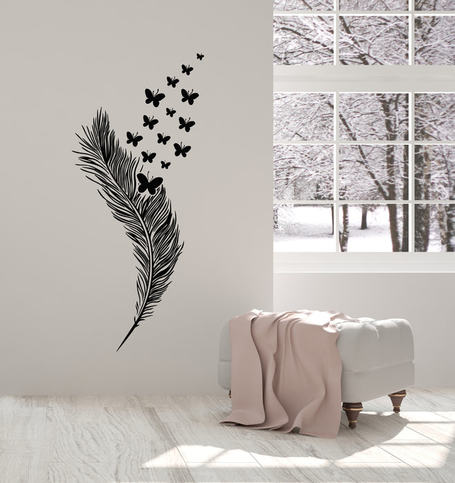Vinyl Wall Decal Writer Feather Reading Room Butterflies Patterns Stickers Mural (g7657)