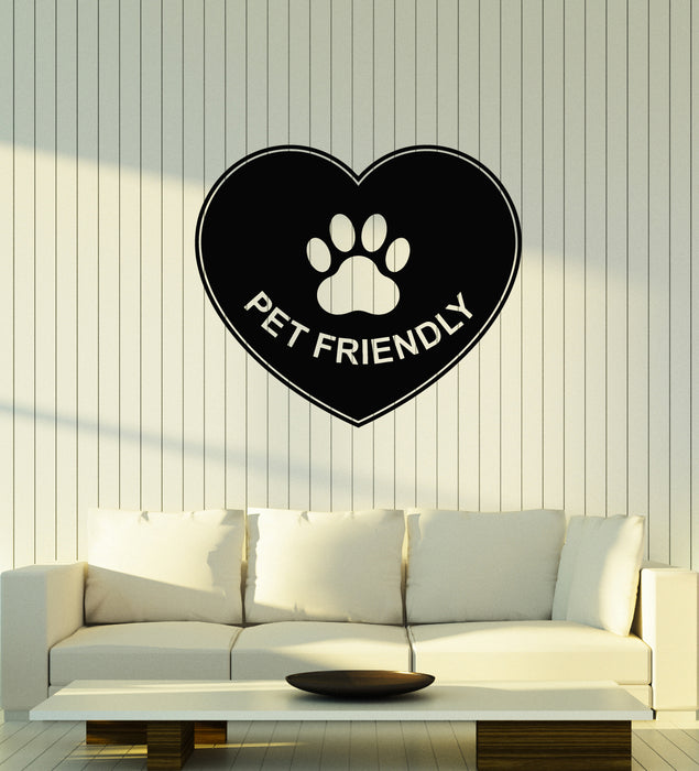 Vinyl Wall Decal Pet Friendly Animals Love Heart Paw Print Stickers Mural (g1889)
