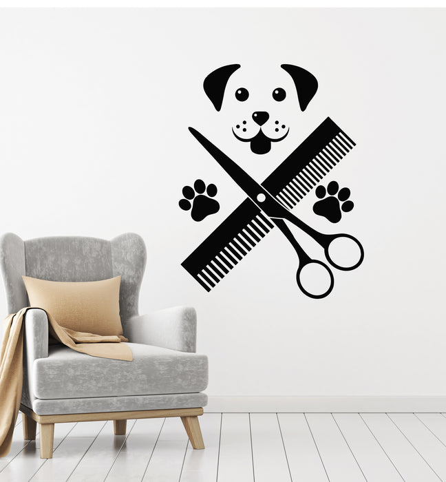 Vinyl Wall Decal Grooming Dog Pets Shop Groomer Animal Traces Decor Stickers Mural (g1540)
