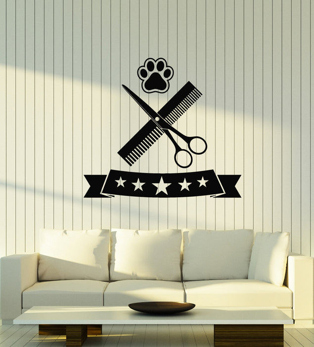 Vinyl Wall Decal Comb Paw Print Dog Pet Animal Grooming Services Stickers Mural (g2149)