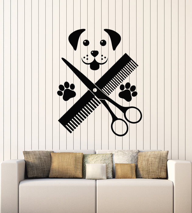 Vinyl Wall Decal Grooming Dog Pets Shop Groomer Animal Traces Decor Stickers Mural (g1540)