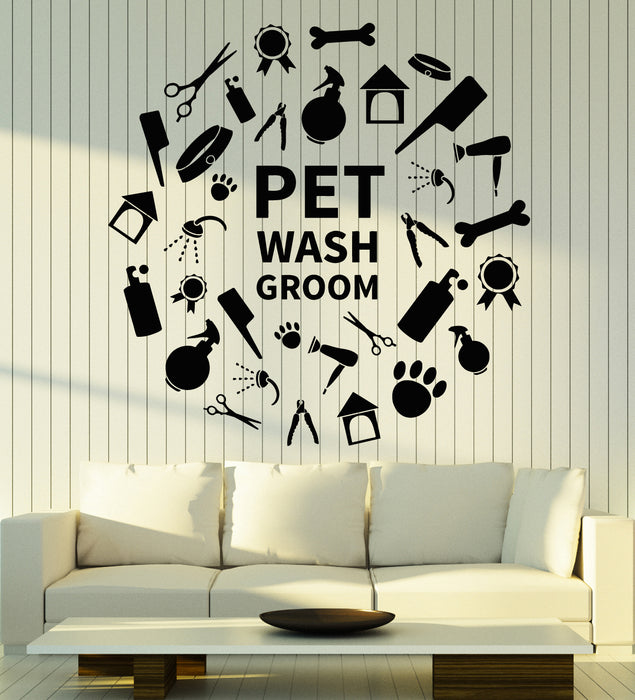Vinyl Wall Decal Pet Wash Grooming Beauty Salon Shower  Stickers Mural (g2490)