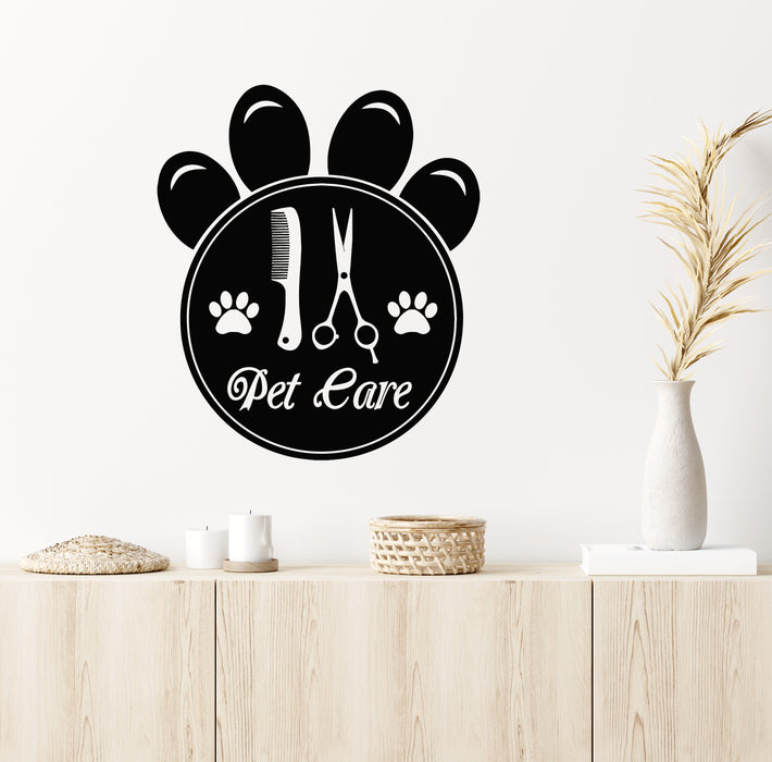 Vinyl Wall Decal Pet Care Home Animals Paw Prints Comb Scissors Stickers Mural (g4820)