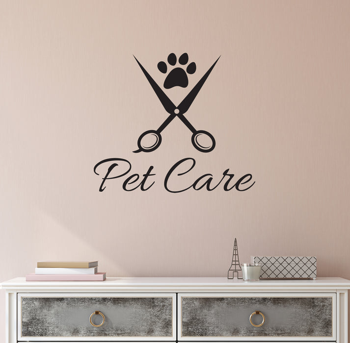 Pet Care Vinyl Wall Decal Grooming Hairstyle Dogs Stylist Beauty Salon Paw Scissors Stickers Mural (k229)