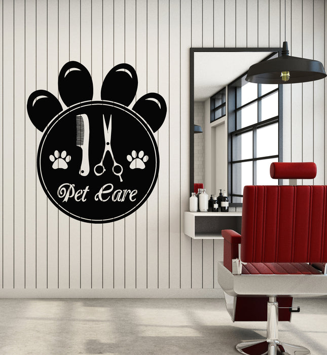 Vinyl Wall Decal Pet Care Home Animals Paw Prints Comb Scissors Stickers Mural (g4820)
